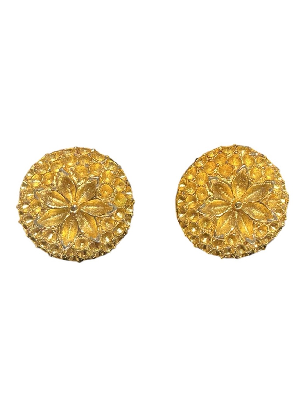 Vintage 1980s Gold Clip on Round Floral Earrings